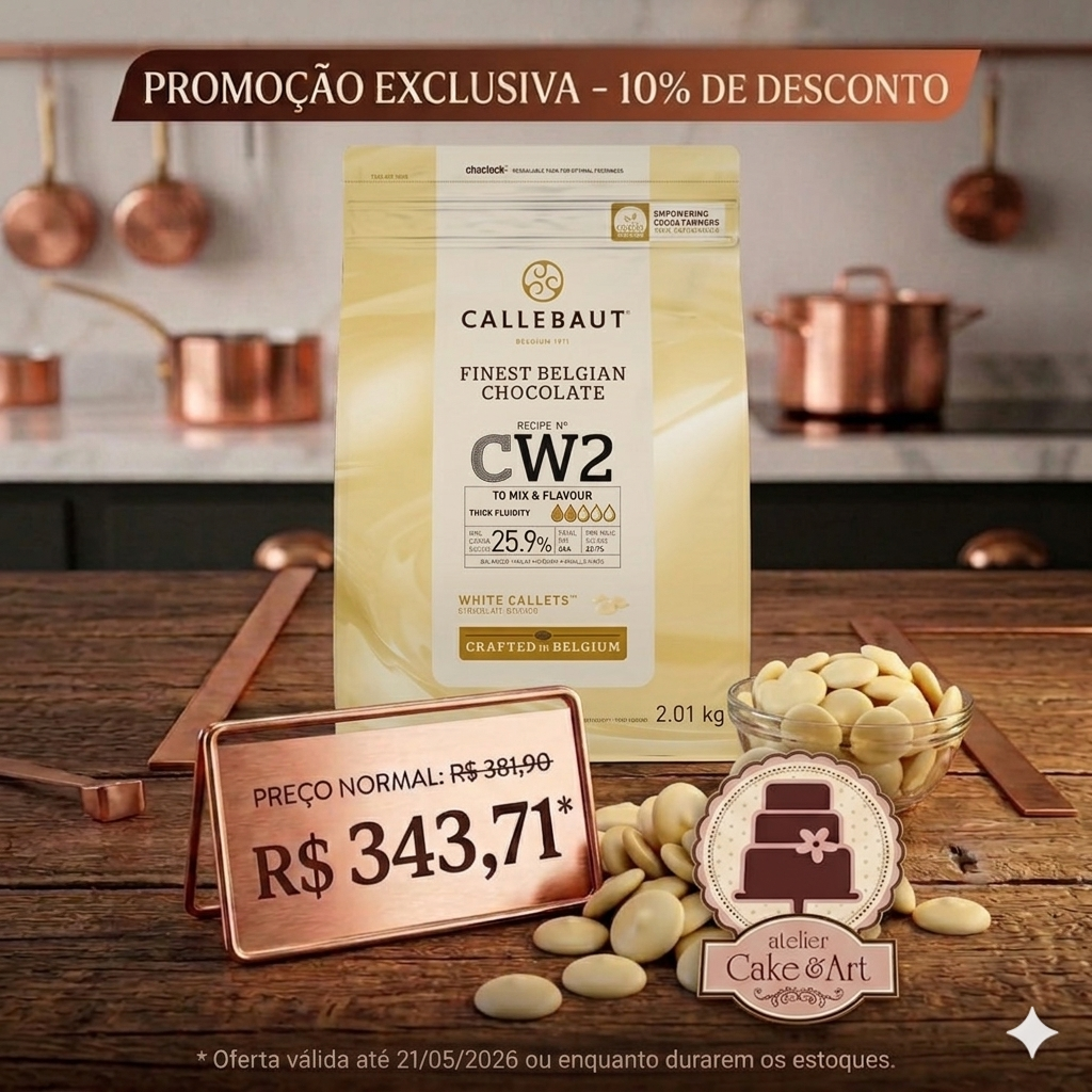 Preço Promocional Chocolate Callebaut CW2 Gotas Branco 2kg - Atelier Cake Art